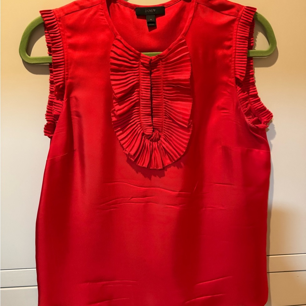 J. Crew Red Sleeveless Ruffled Bib Collar Blouse